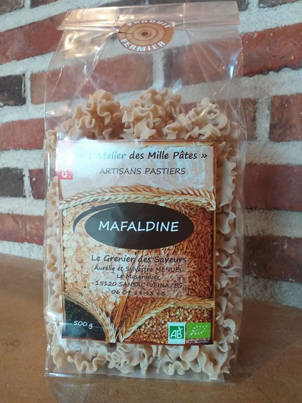 pâtes de blé dur bio forme Mafaldine proposées à l'AMAP de Murat