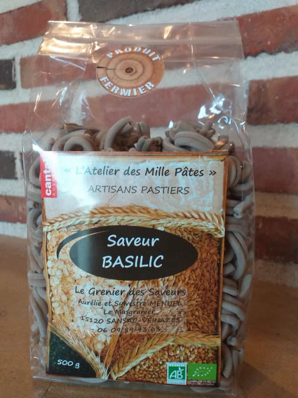 pâtes de blé dur bio saveur Basilic proposées à l'AMAP de Murat