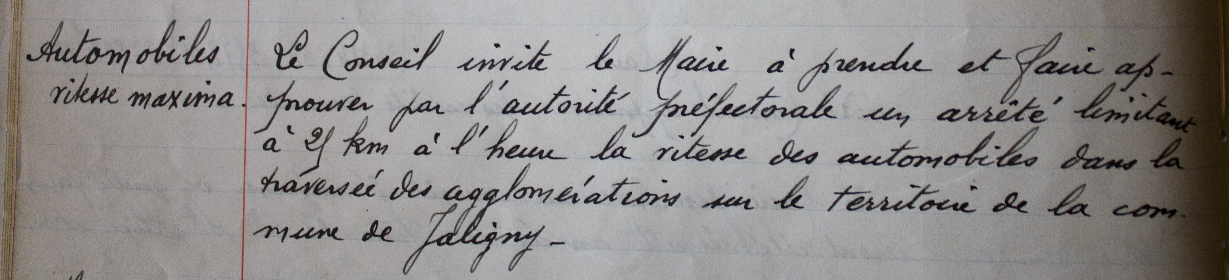 Limitation de vitesse en 1928