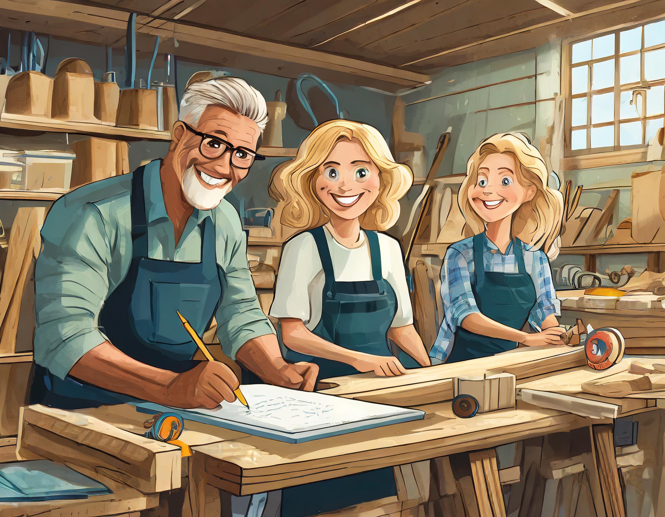 Firefly-In-a-joinery-there-are-3-happy-people-behind-a-massive-workbench-One-of-them-works-on-the-