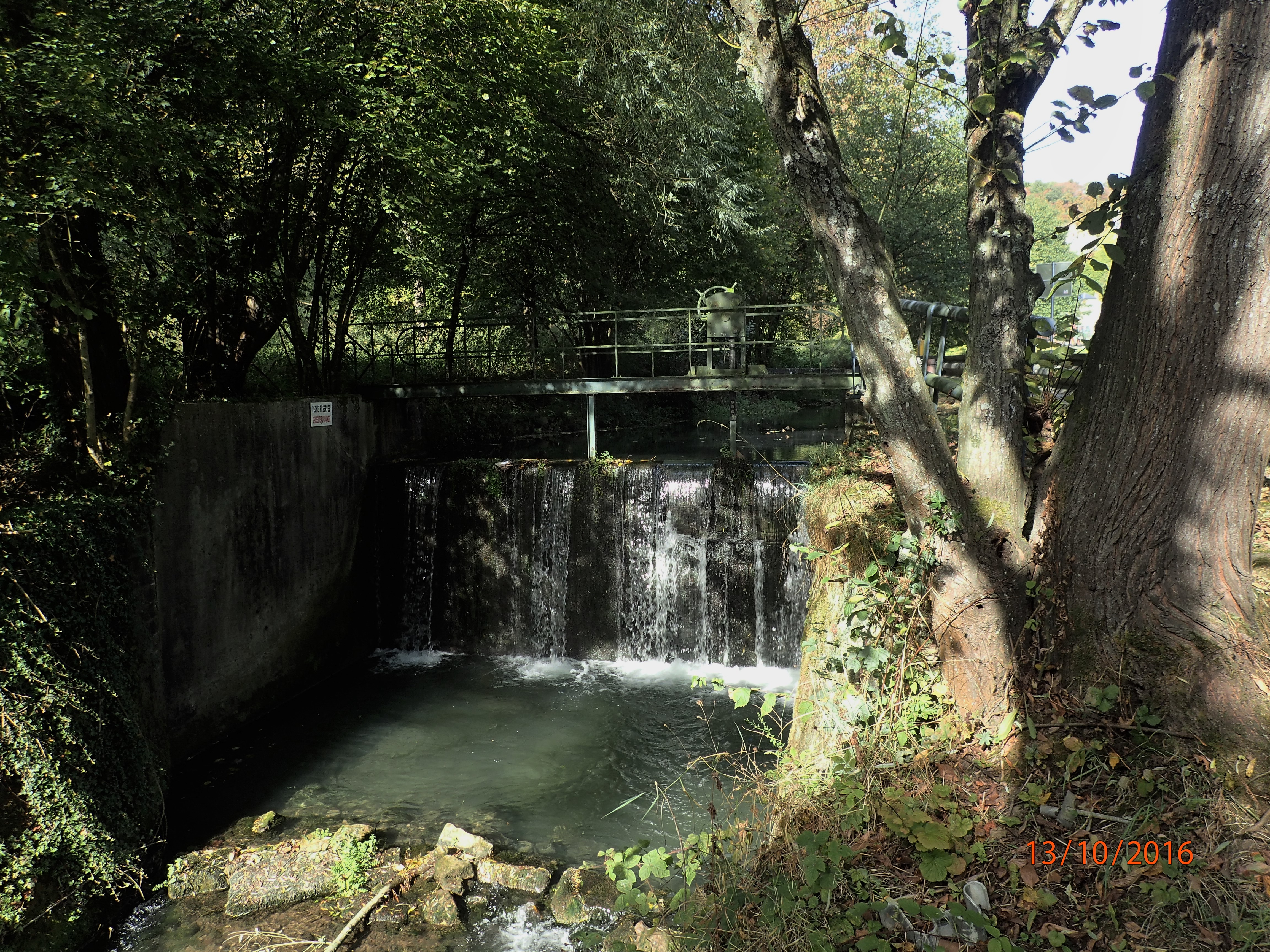 Dévalant le vallon situé entre le plateau de Honhaye et la Meuse, le Féron ici à l'entrée d'Hastière.
Octobre 2016