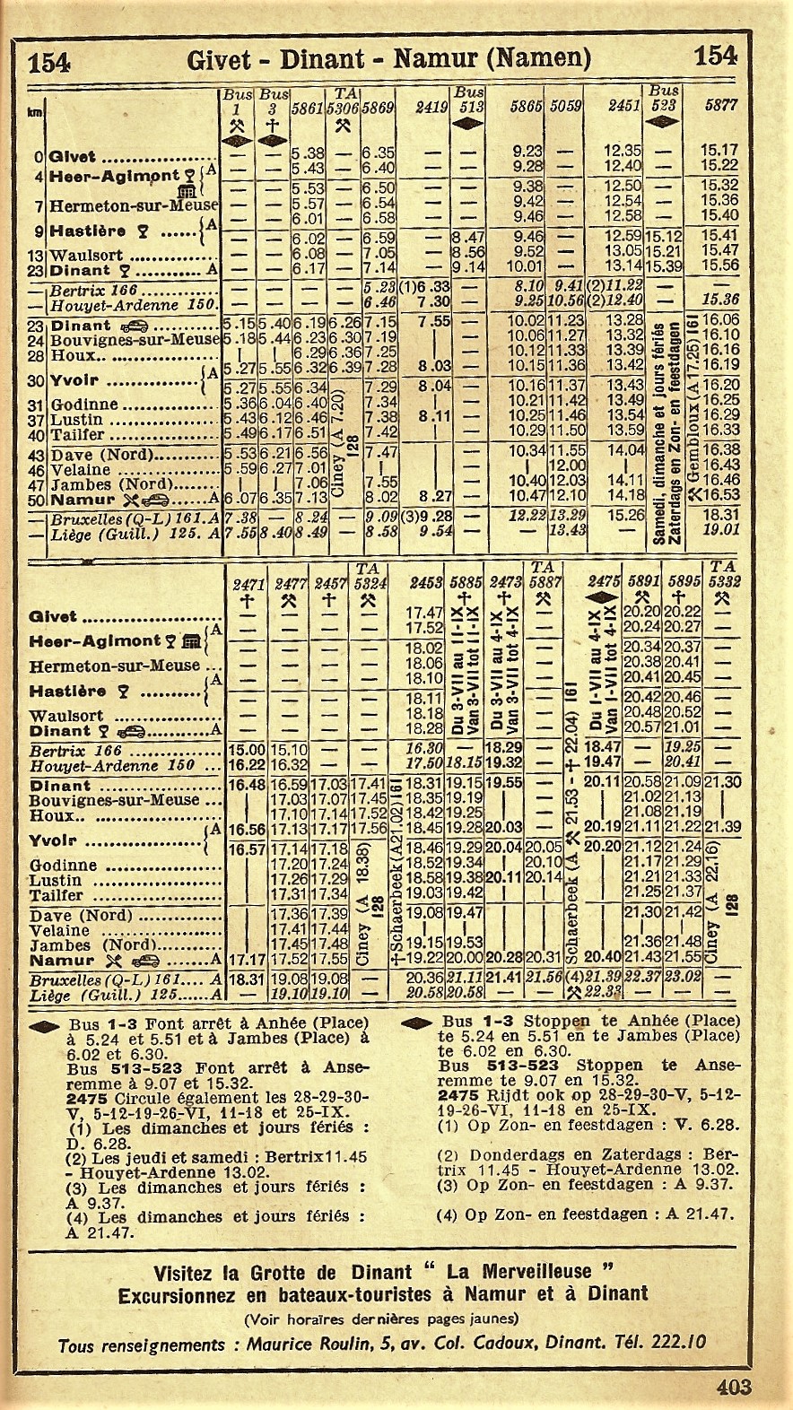 Extrait de l'Indicateur Officiel SNCB NMBS de 1955