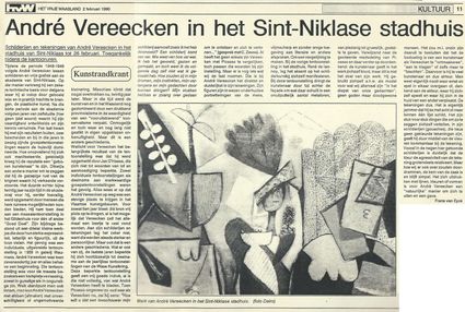 Frans Van Eyck (VEF) schrijft over André Vereecken in de krant Het Vrije Waasland. 9