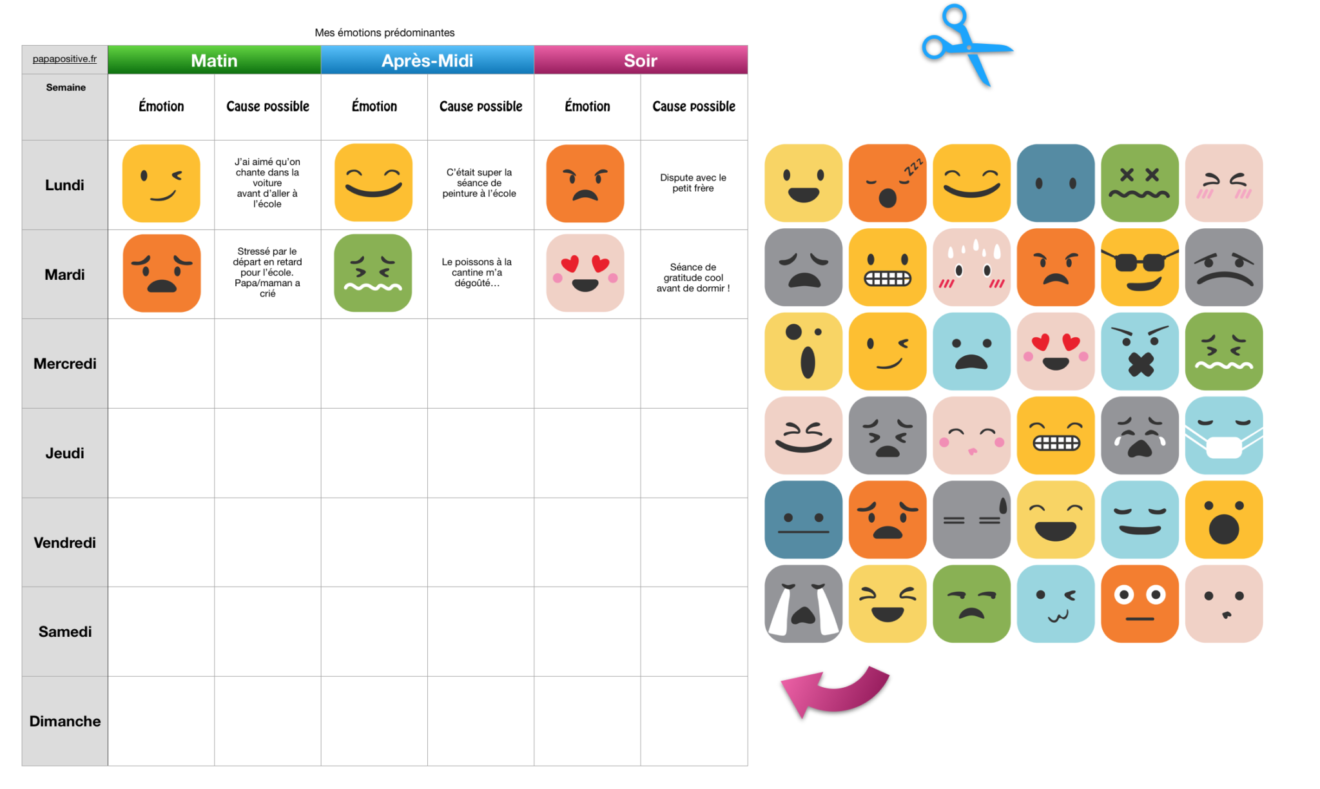 LE TABLEAU DES ÉMOTIONS DE LA SEMAINE (TÉLÉCHARGEMENT GRATUIT)