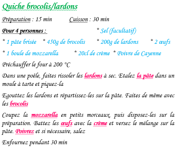 Quiche brocolis lardons
