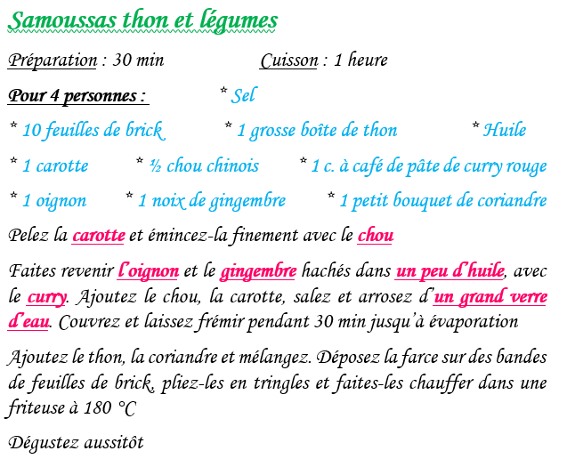 Samoussas thon et legumes