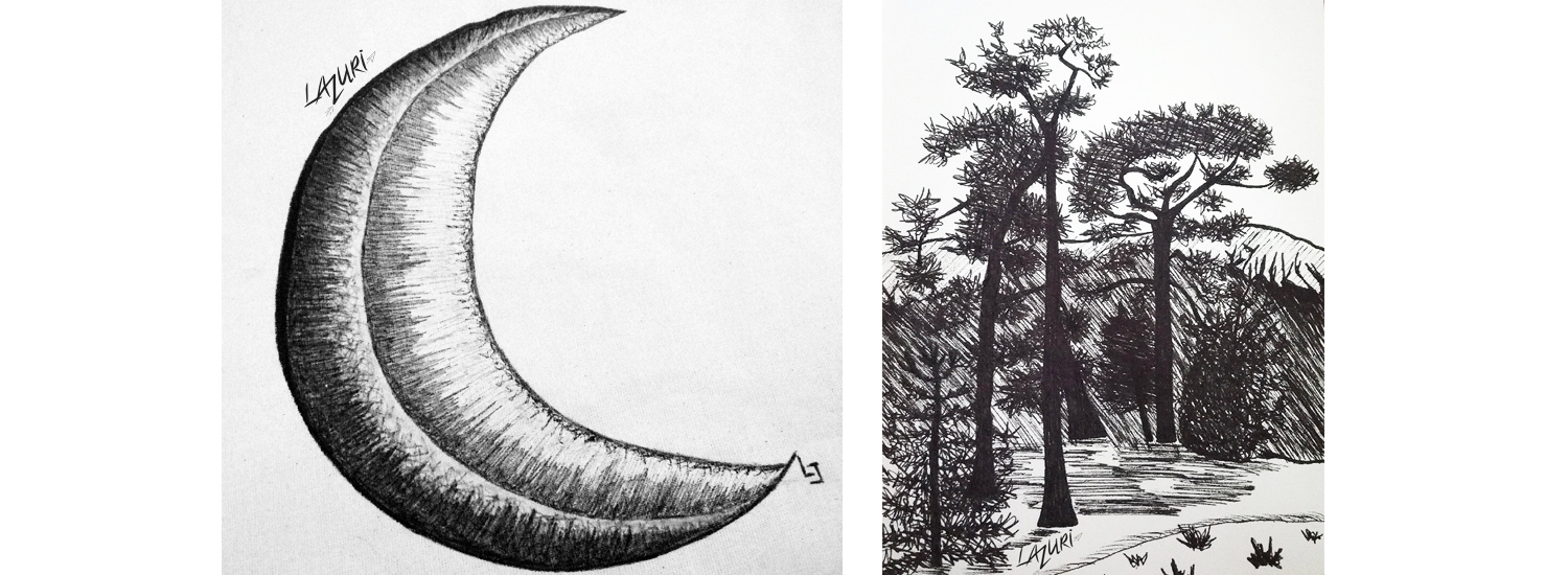 Astre lune arbres dessins lazuri