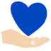 Un coeur bleu dans une main tendue pour imager l'action de faire un don à l'Association Fibromyalgie Aube.