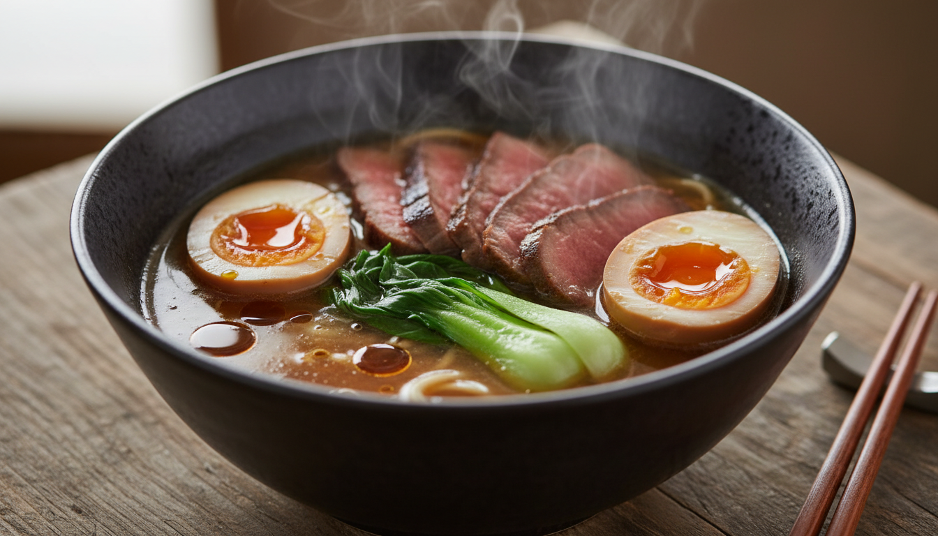 Ramen et huile vierge de cacahuète torréfiée