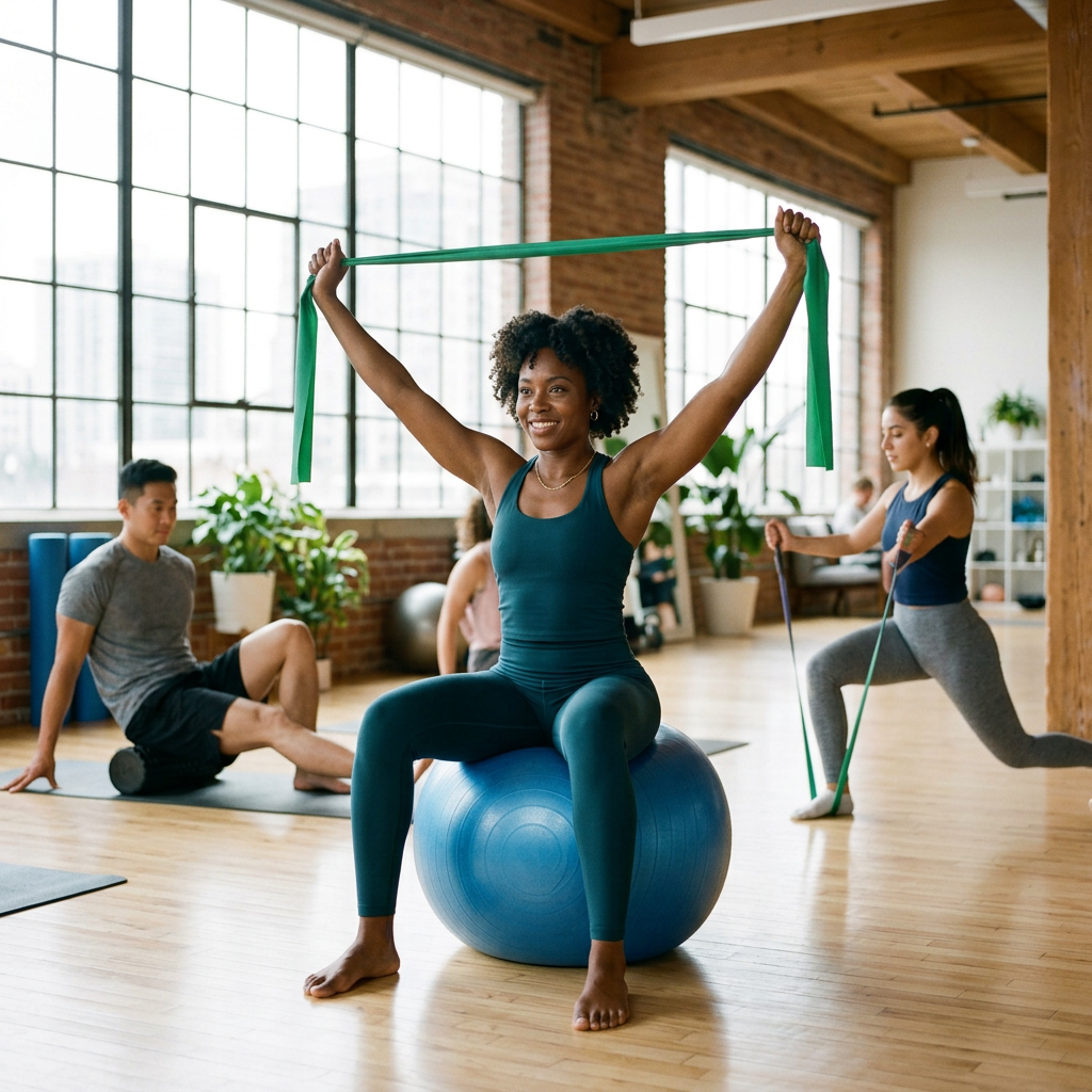 Séance bien-être et sport santé, gym, swiss ball et renforcement musculaire doux à Galgon, exercices doux et étirements, amélioration de la condition physique Villegouge et Lalande