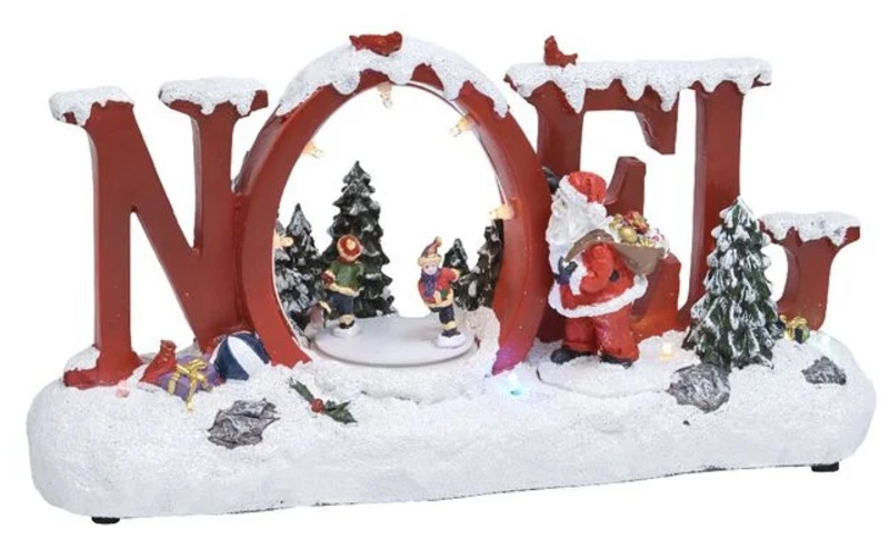 Village de noel anime avec inscription lumineuse noel
