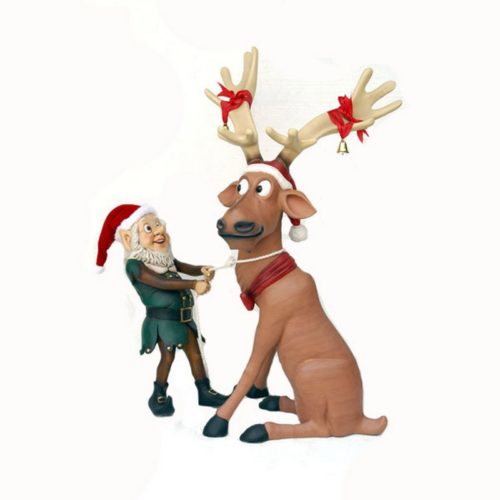 Statuette de noel lutin et renne ass