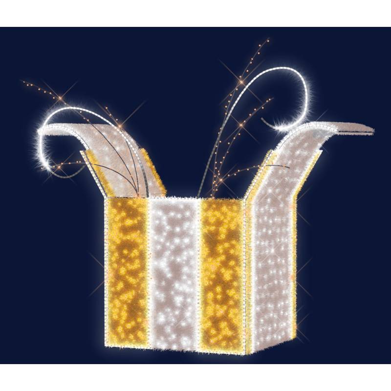 Occasion decor geant cadeau photo lumineux 3d dore et blanc h2m led blanc froid scintillantes et filantes 24v