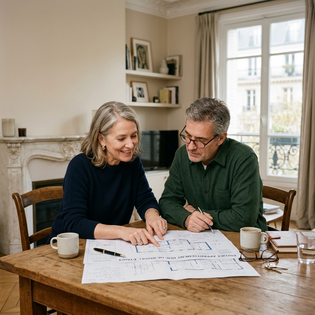 Couple senior préparant un projet d’achat immobilier