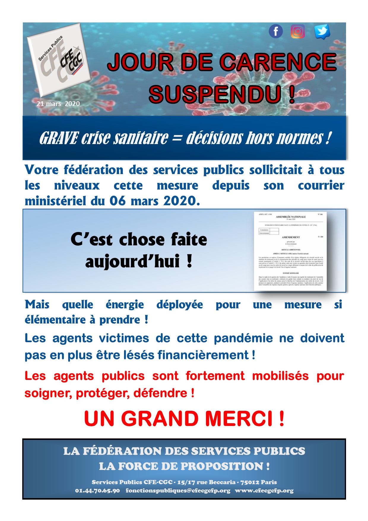 Jour de carence suspendu - coronavirus