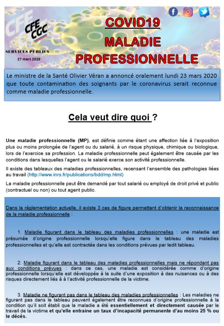 COVID19 - MALADIE PROFESSIONNELLE