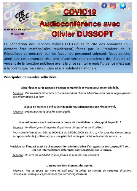 Audioconférence avec Olivier DUSSOPT - COVID19