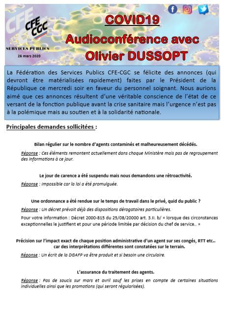 Audioconférence avec Olivier DUSSOPT - COVID19