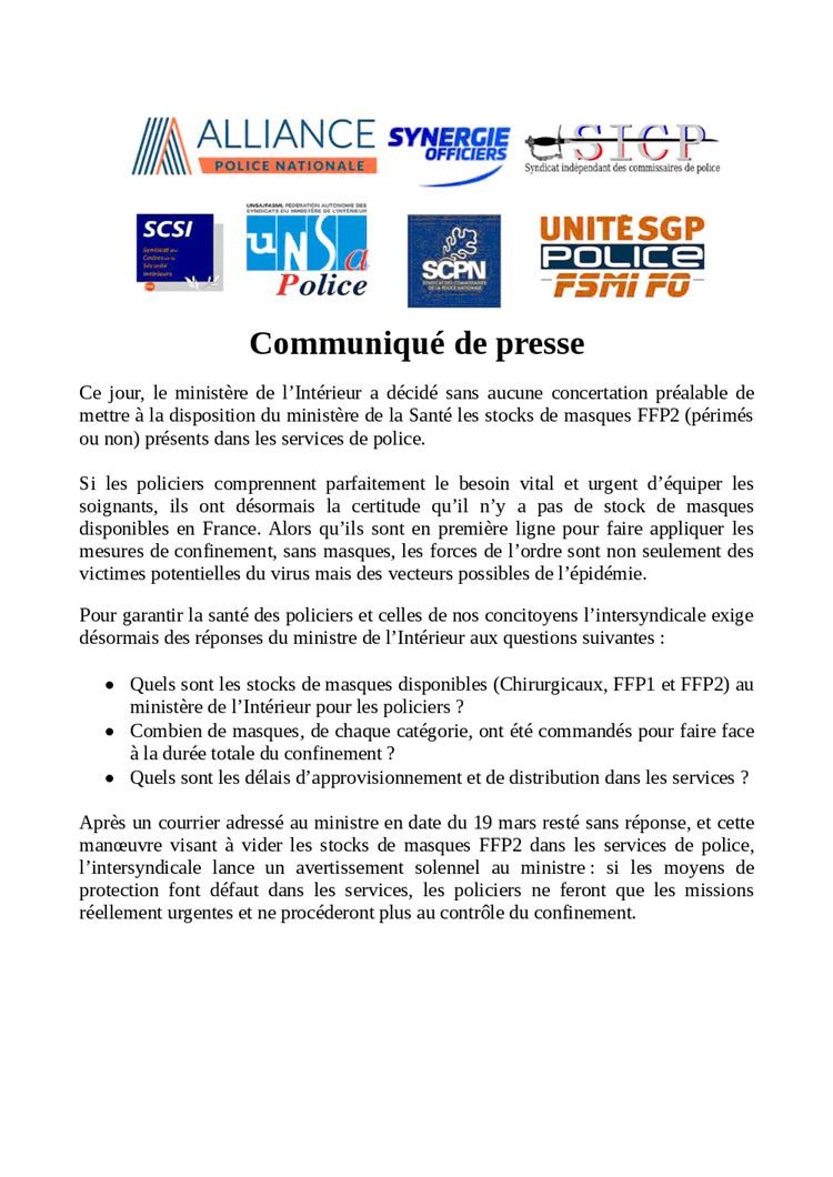 Intersyndicale - communiqué de presse