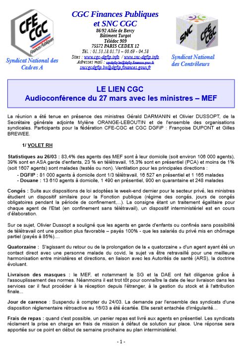 CGC FINANCES PUBLIQUES SNC CGC AUDIOCONFERENCE 27 MARS
