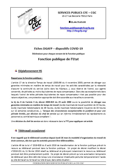 Fiches DGAFP – dispositifs COVID-19 