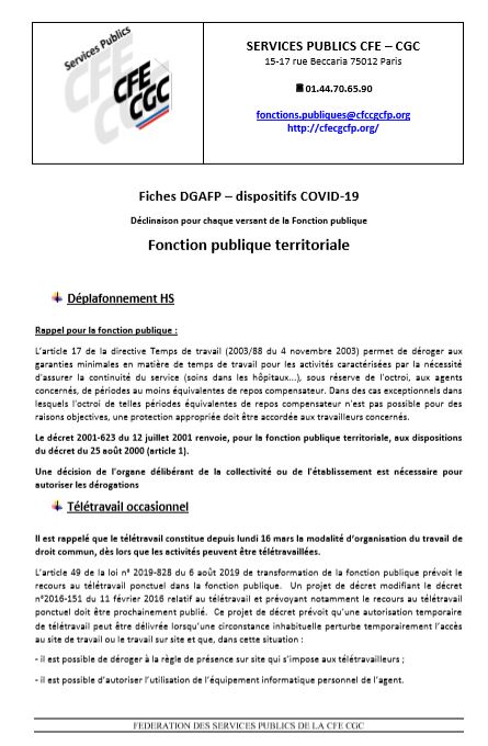 Fiches DGAFP – dispositifs COVID-19 
