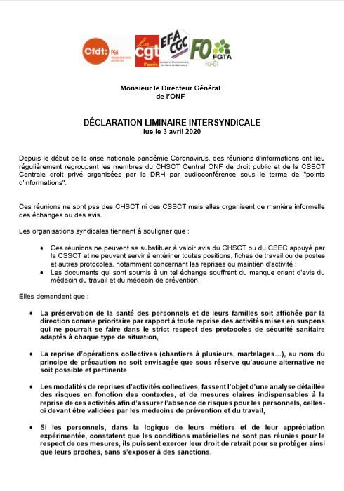 COVID19 - DECLARATION LIMINAIRE EFA CGC