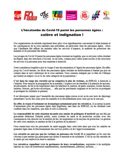 COVID 19 - UNIR - DECLARATION COMMUNE