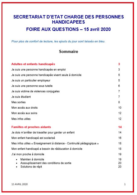 COVID19 - FOIRE AUX QUESTIONS - HANDICAP