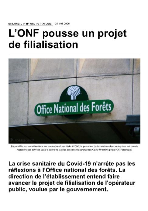COVID19 - L' ONF pousse un projet de filialisation