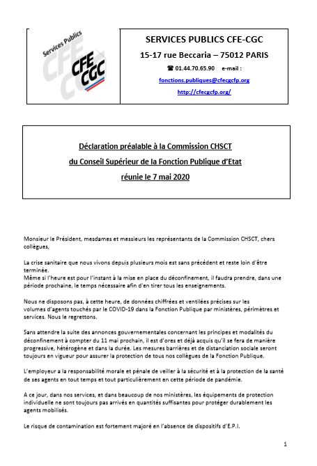 CFE-CGC SP - DECLARATION LIMINAIRE CHSCT
