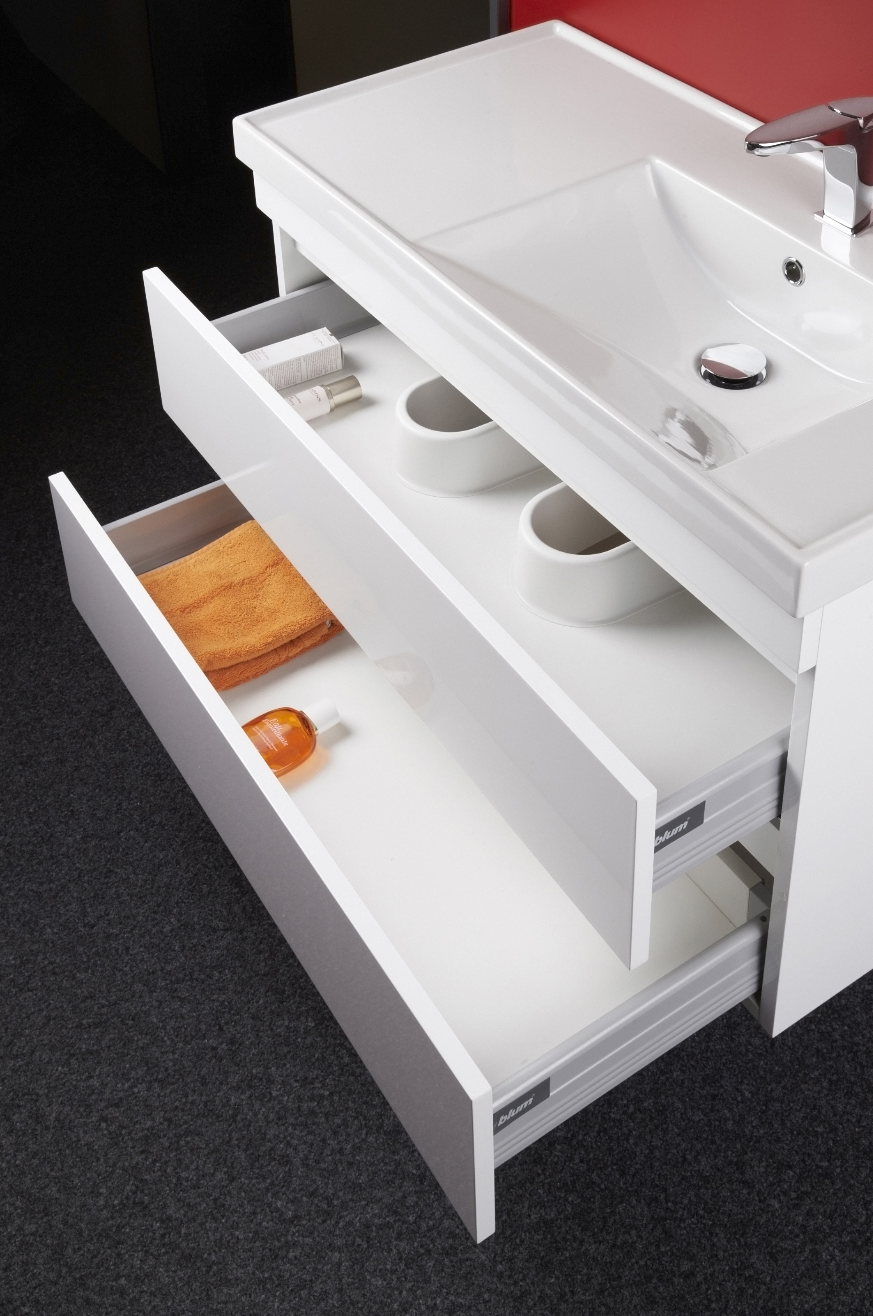 Art 8600303 msb stile 90 blanc lavabo scarabeo cote tiroirs ouverts