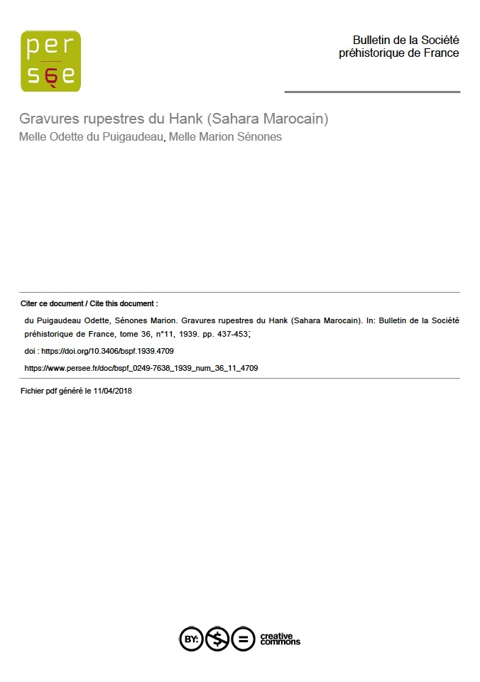 Gravures rupestres du Hank Sahara Marocain Melle Odette du Puigaudeau Melle Marion Se nones