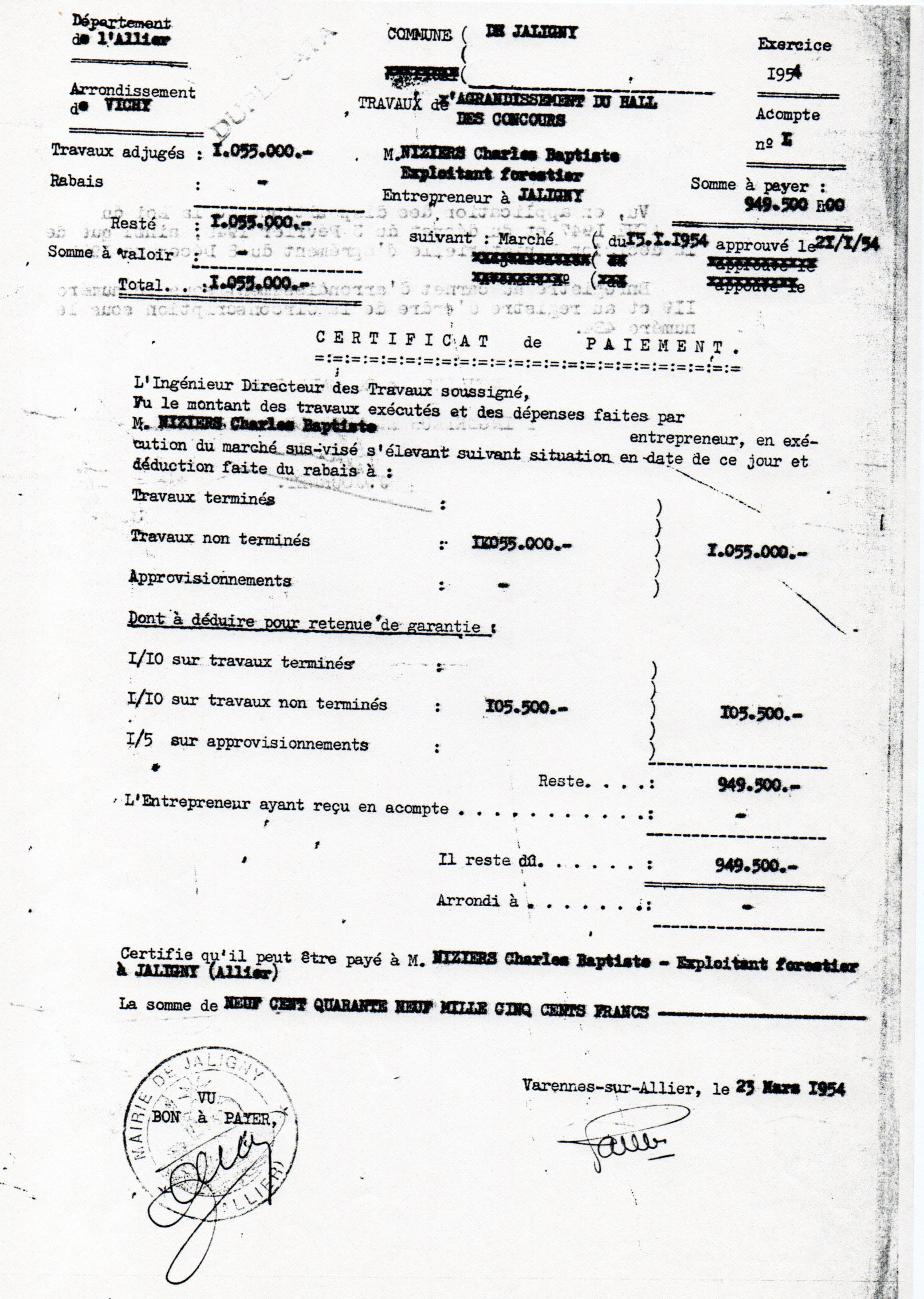Facture marche 1954