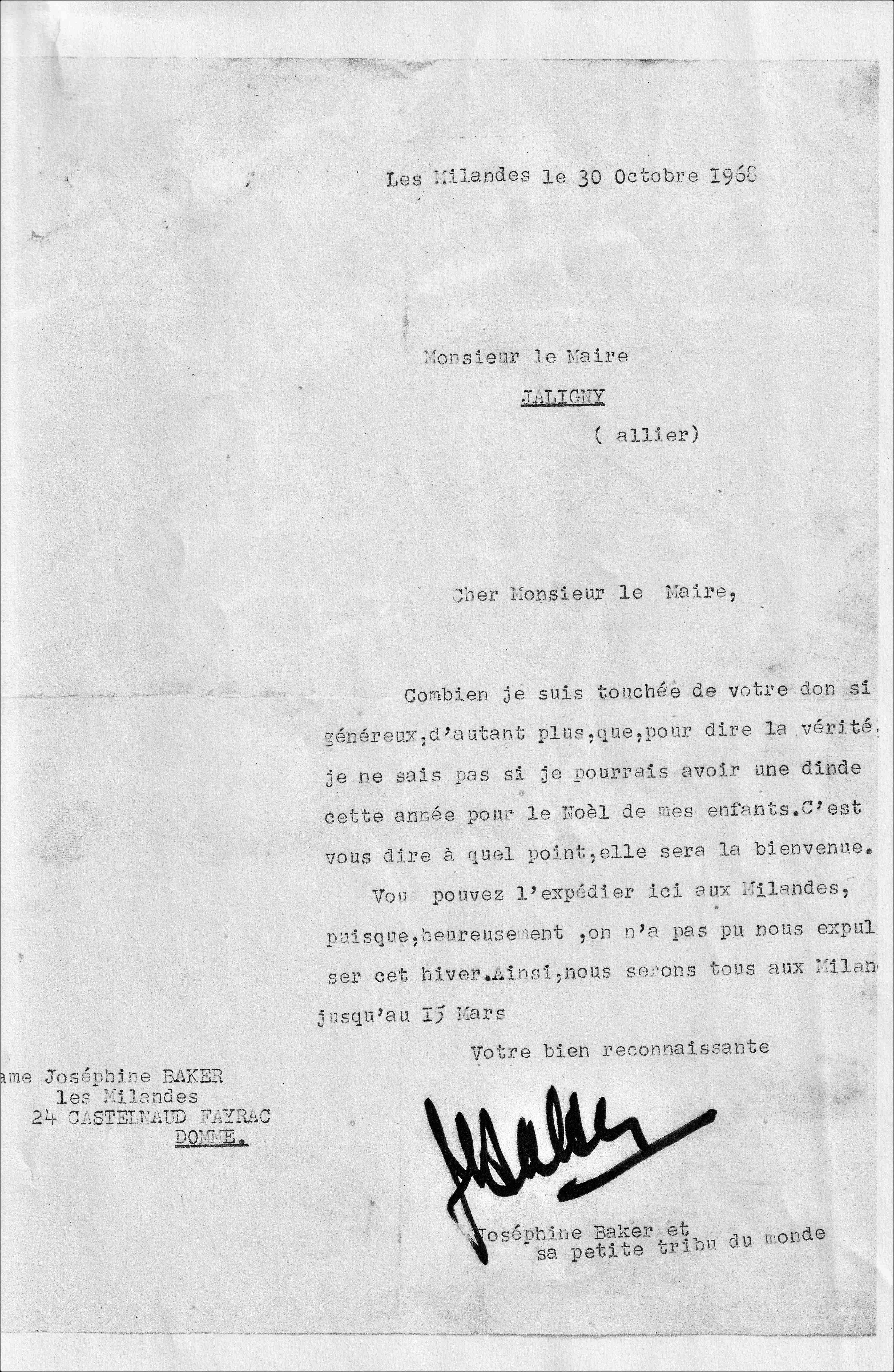 Lettre josephine baker