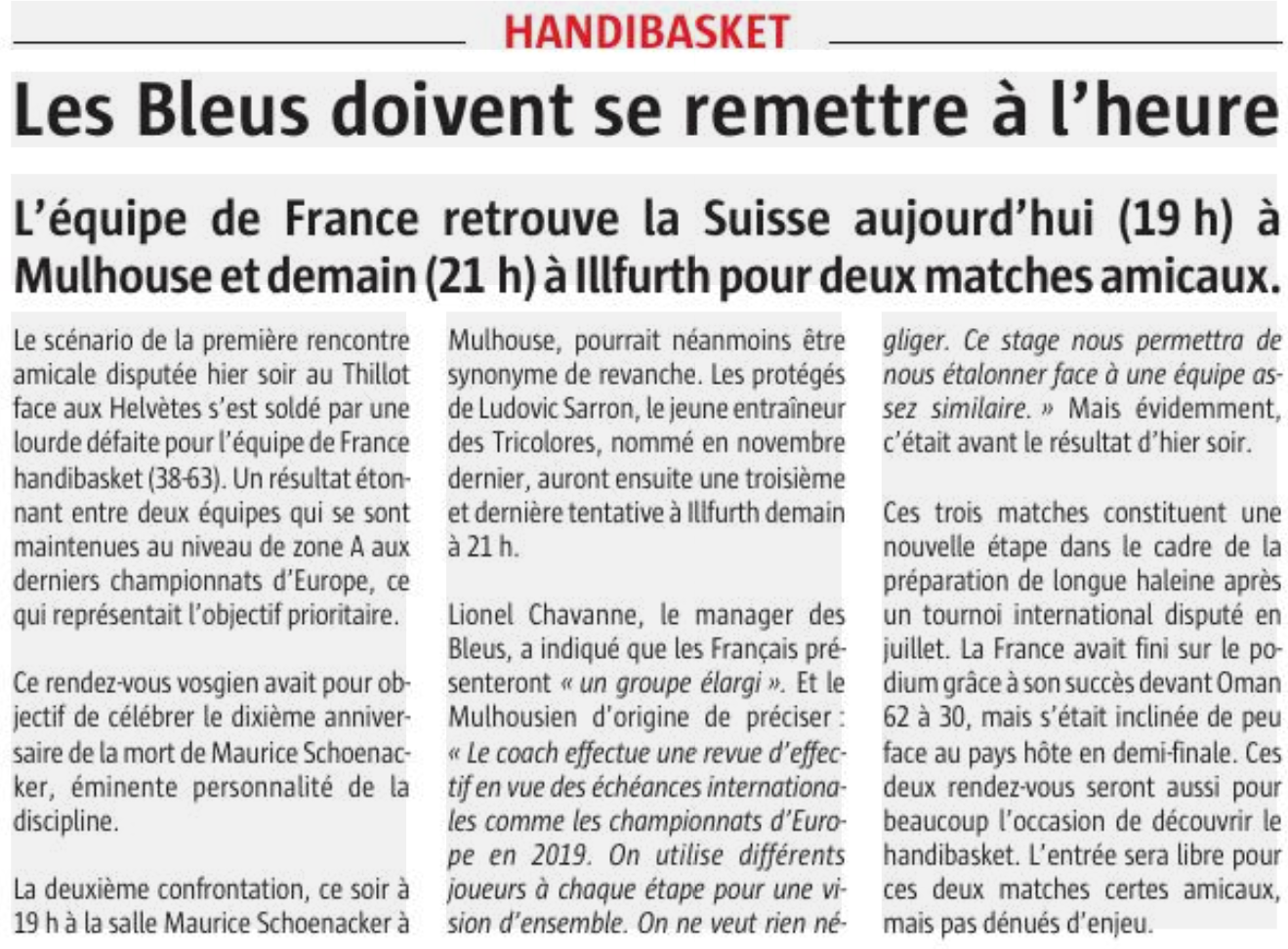 "Handibasket - Les Bleus doivent se remettre à l'heure"