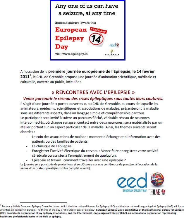 Le 14 février 2012 : première journée européenne des Epilepsies