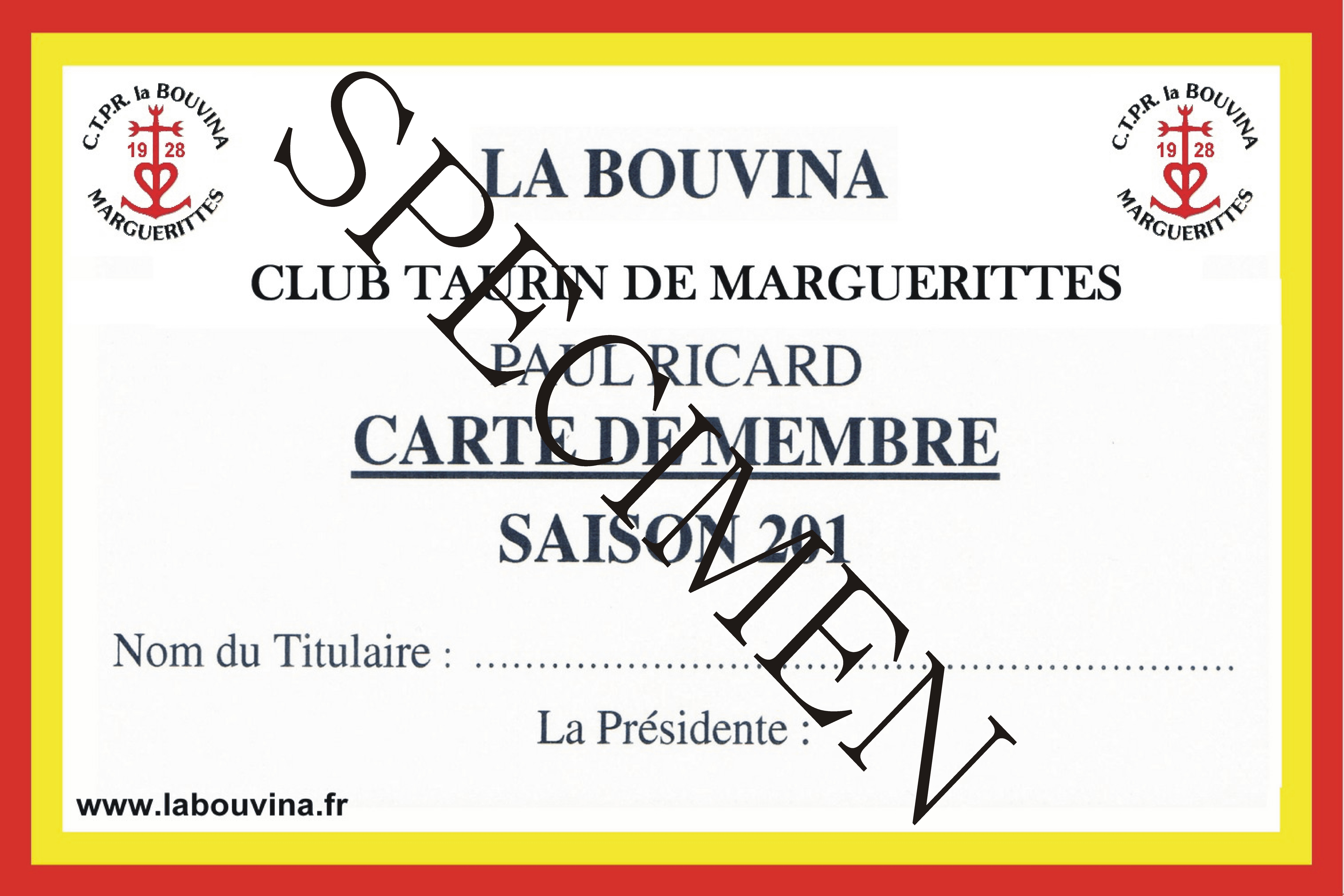 Carte membre recto specimen