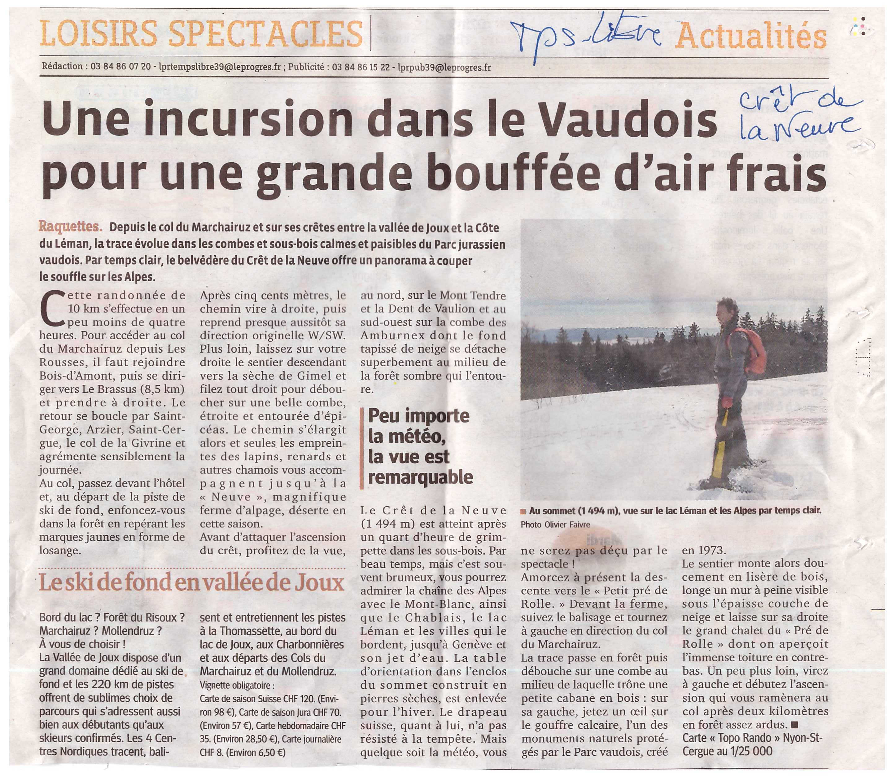 Raquettes cret de la neuve