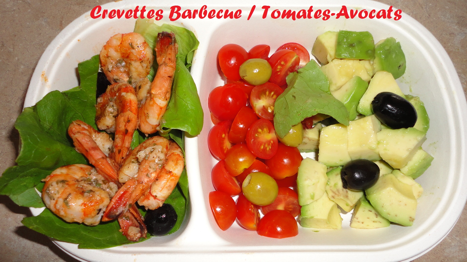 Crevettes barbecue tomates avocats