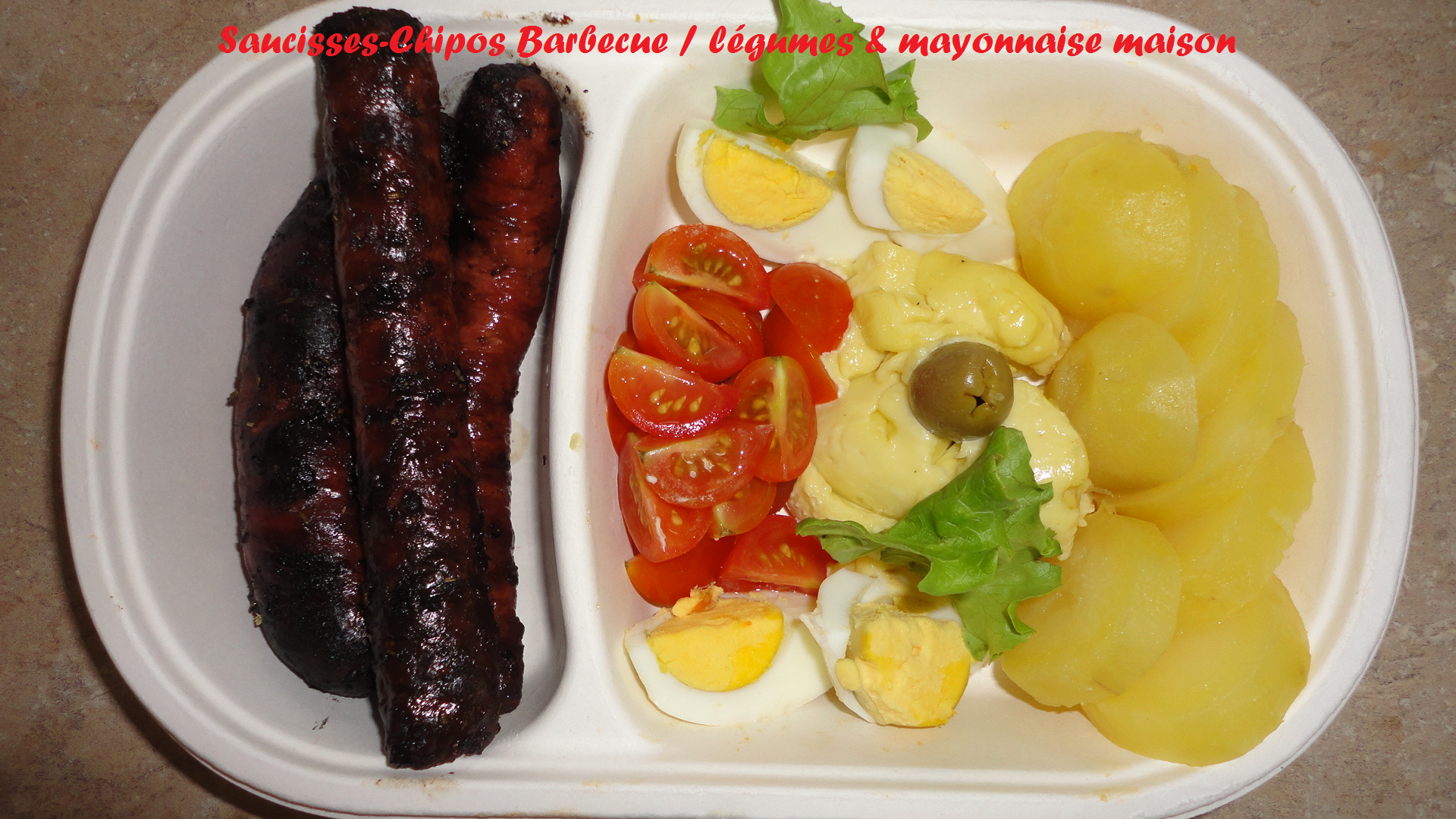 Saucisses chipos barbecue legumes et mayonnaise maison