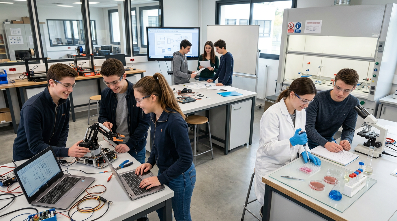 Élèves travaillant sur des projets pratiques en filières technologiques