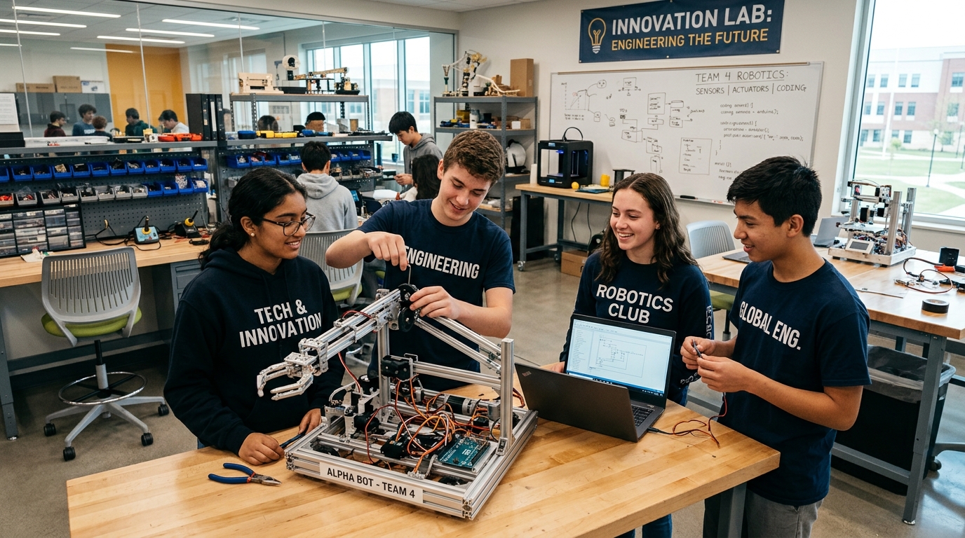 Élèves travaillant sur un projet de robotique en spécialité SI