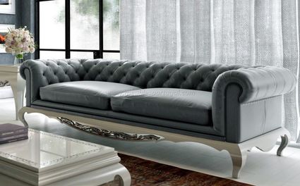 Canape chesterfield tissu gris