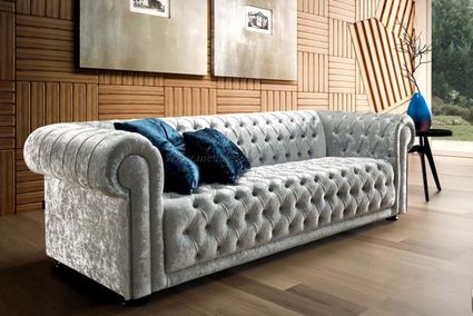 Canape chesterfield velours clair capitonne