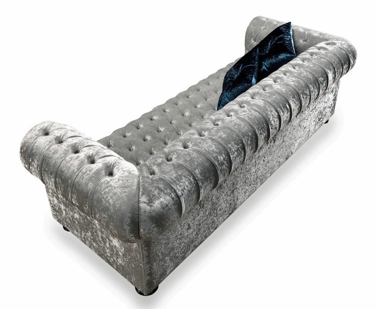 Canape chesterfield velours gris clair capitonne