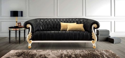 Canape cuir noir style baroque