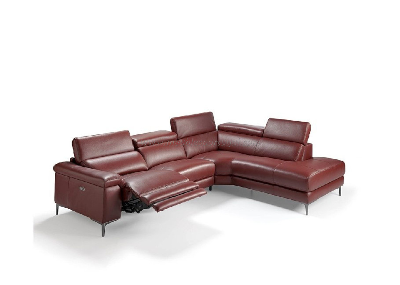 Canape d angle en cuir rouge bordeaux avec relax pour les jambes