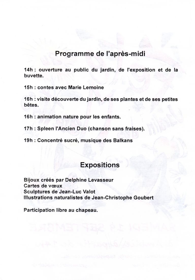 Fête au Jardin des Marettes - Programme