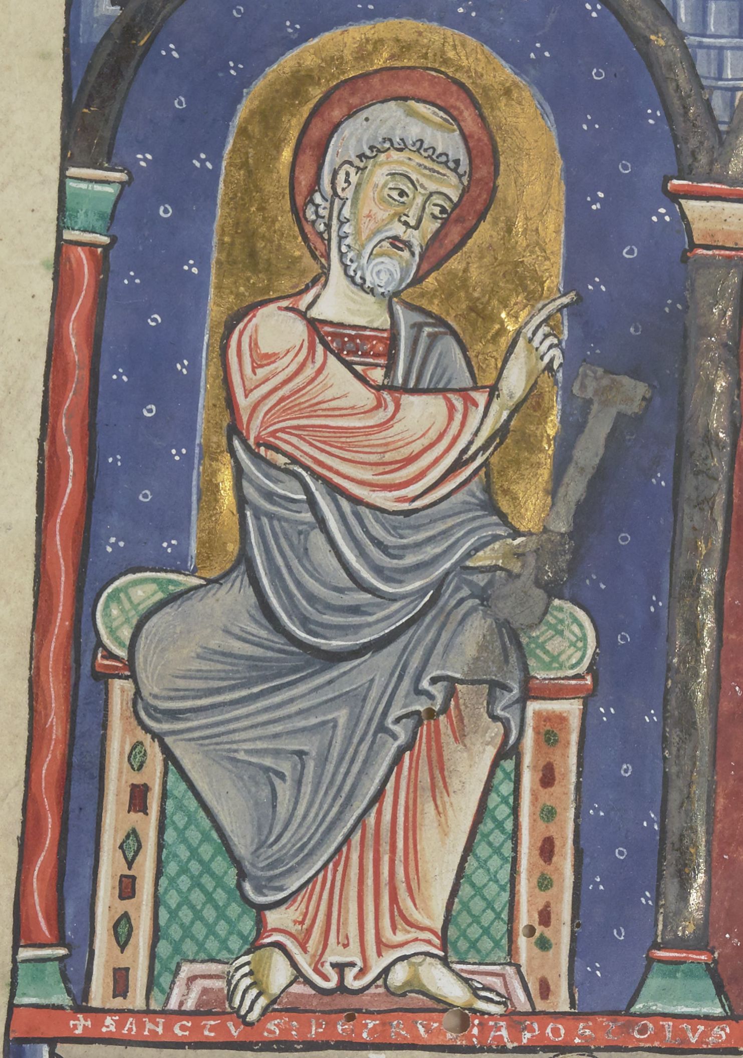 Saint Pierre Apôtre, Détail d'un manuscrit copié à l'Abbaye de CORBIE / Titre :  Miscellanea de poenitentia / Date d'édition :  1141-1160 / Contributeur :  Herbertus Dursens. Copiste / Droits :  domaine public / Source : site gallica.bnf.fr, Bibliothèque nationale de FRANCE